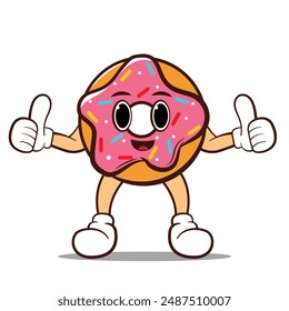 cute donut character mascot icon, editable vector hand drawn