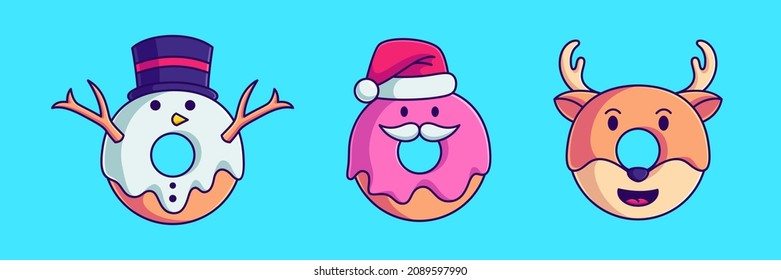 cute donut character vector illustration. Christmas donuts cartoon flat design