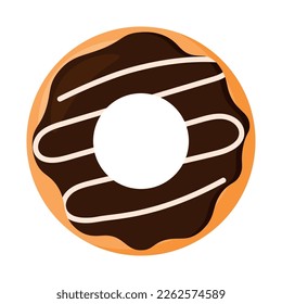 Cute Donut with Choclate Glaze and White Choco Vector Illustration Food Bakery Doodle Isolated on White Background