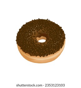 The cute donut with chocolate topping, and chocolate rice. Clipart vector illustration.