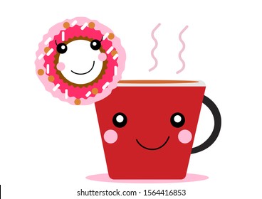 cute donut and coffee cup cartoon  design for  card and print  vector eps.10
