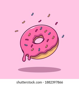 Cute donut. Food and drink icon concept illustration. Fast food, meal, snack, breakfast, and lunch. Flat kawaii cartoon vector illustration isolated.

