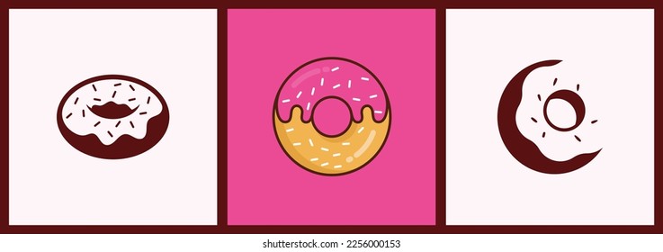 cute donut illustration logo design template collection