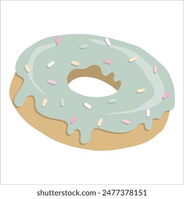 Cute donut isolated clipart, donut with mint icing and colorful sprinkles