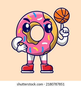 Cute donut mascot basketball player