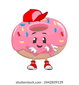 cute donut mascot character vector illustration in hip hop style