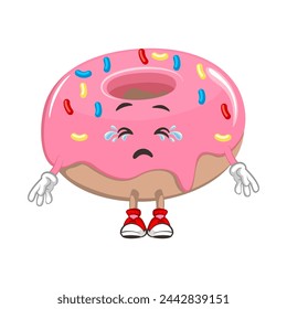 cute donut mascot character vector illustration in sad and crying