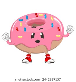 cute donut mascot character vector illustration in good health and strength