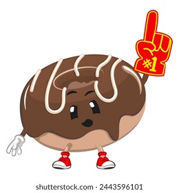 cute donut mascot character vector illustration wearing finger foam