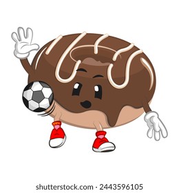 cute donut mascot character vector illustration practicing soccer or football