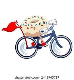 cute donut mascot character vector illustration riding a bicycle