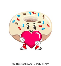 cute donut mascot character vector illustration hugging pink heart