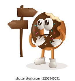 Cute donut mascot making decision. Perfect for food store, small business or e-Commerce, merchandise and sticker, banner promotion, food review blog or vlog channel
