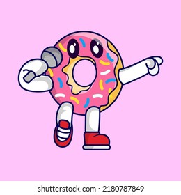 Cute donut mascot singing karaoke