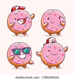 Cute Donut Mascot Vector Set