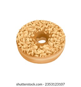 The cute donut with peanut topping. Clipart vector illustration.