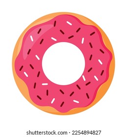 Cute Donut with Pink Glaze and Choco Sprinkles Vector Illustration Food Bakery Doodle Isolated on White Background