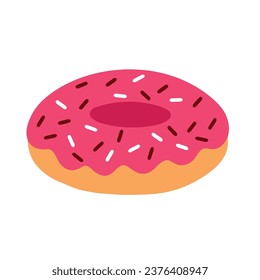 Cute Donut mit rosafarbenem Glaze und Choco-Sprinkles Vektorgrafik-Vektorgrafik LebensmittelBäckerei Doodle einzeln auf weißem Hintergrund