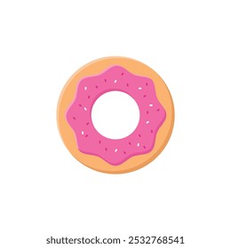 Donut lindo con esmalte rosado y choco rociados Ilustración vectorial comida panadería Doodle aislado sobre fondo blanco