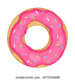 Cute donut with pink glaze isolated on white . Yummy doughnut icon. Vector template for poster, banner, flyer, sticker, t-shirt, postcard, logo design, etc.