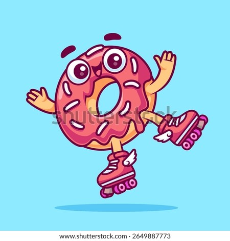 Cute Donut Playing Rollerskate Cartoon Vector Icon Illustration. Food Sport Icon Concept Isolated Premium Vector. Flat Cartoon Style