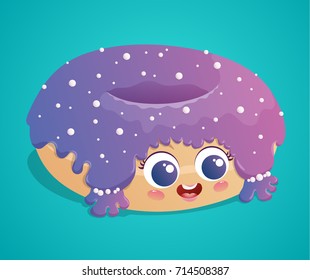 Cute donut with purple icing and sugar pearls