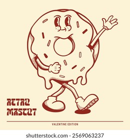 Cute donut saying hello retro mascot