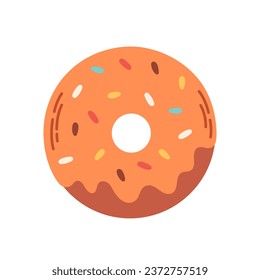 Cute donut with sprinkles. Sweets, pastries, bakery products. Vector illustration in flat style