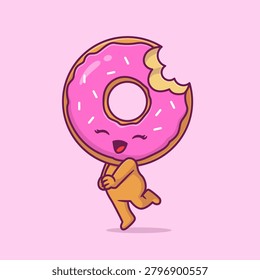 Cute Donut Standing Cartoon Vector Icon Illustration. People Food Icon Concept Isolated Premium Vector. Flat Cartoon Style