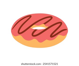 Donut lindo con el glaseado de la fresa y el garabato de la panadería de la comida de la Ilustración vectorial del chocolate aislado en fondo transparente