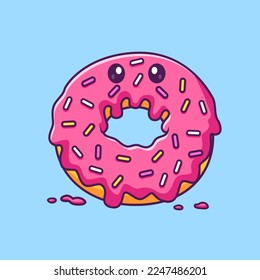 Cute Donut Strawberry Melted Cartoon Vector Icon Illustration. Food Object Icon Concept Isolated Premium Vector. Flat Cartoon Style