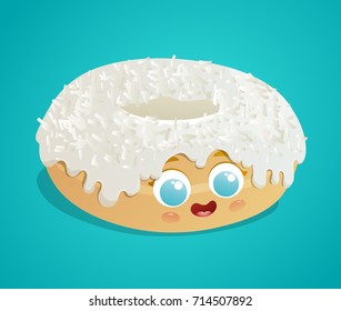 Cute donut with sugar icing and coconut sprinkles