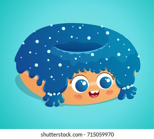 Cute donut with sugar pearls and deep blue icing