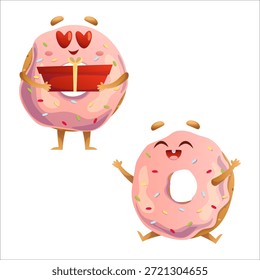 Linda Ilustración vectorial de dona. Donut, regalo, fiesta, amor, alegría, conjunto, emociones, Plantilla.