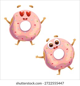 Linda Ilustración vectorial de dona. Donut, alegría, emociones, conjunto, diversión, amor.
