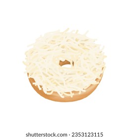 The cute donut with white chocolate, and cheese. Clipart vector illustration.