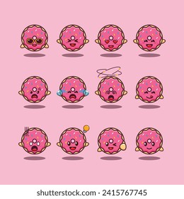 cute donuts cartoon character vector illustration.