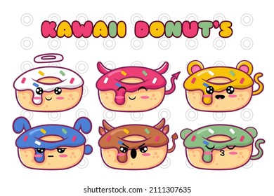 cute donut's cartoon kawaii face
