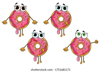 Cute Donuts Cartoon Style White Background Stock Vector (Royalty Free ...