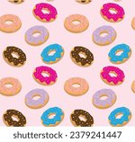 Cute Donuts with Colored Glass Seamless Pattern
Vector Simple