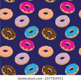 Cute Donuts with Colored Glass Seamless Pattern
Vector Simple