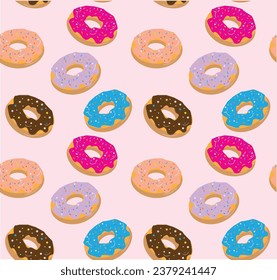 Cute Donuts with Colored Glass Seamless Pattern
Vector Simple