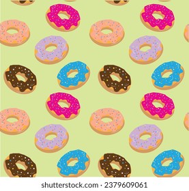 Cute Donuts with Colored Glass Seamless Pattern
Vector Simple