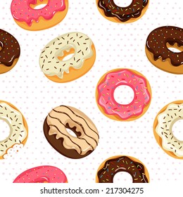 Cute Donuts with colorful glazing. Seamless pattern