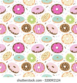 Cute Donuts with colorful glazing. Seamless pattern 