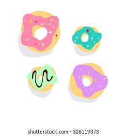 Cute donuts with colorful glazing. Vector set