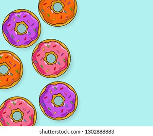 Cute donuts delicious cartoon style vector 