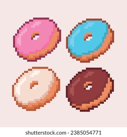 Cute donuts pixel art cartoon vector