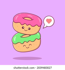 Cute Donuts Smiling with Love Flat Cartoon Characters.
