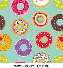 Cute Donuts. Vector seamless pattern.